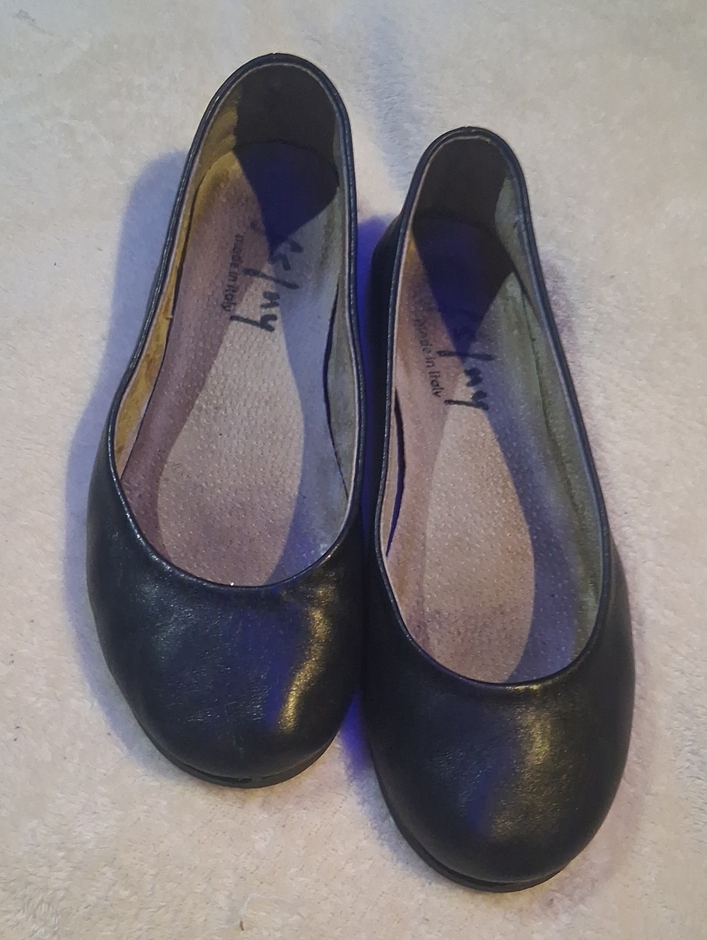 French Sole Black Leather Ballet Flats